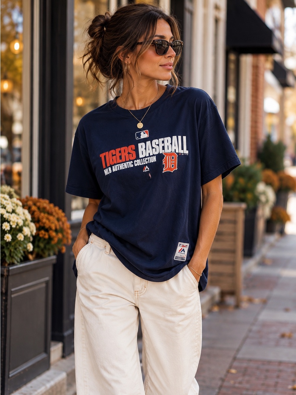 Detroit Tigers MLB Majestic Graphic Tee Navy Oversized Women’s XL